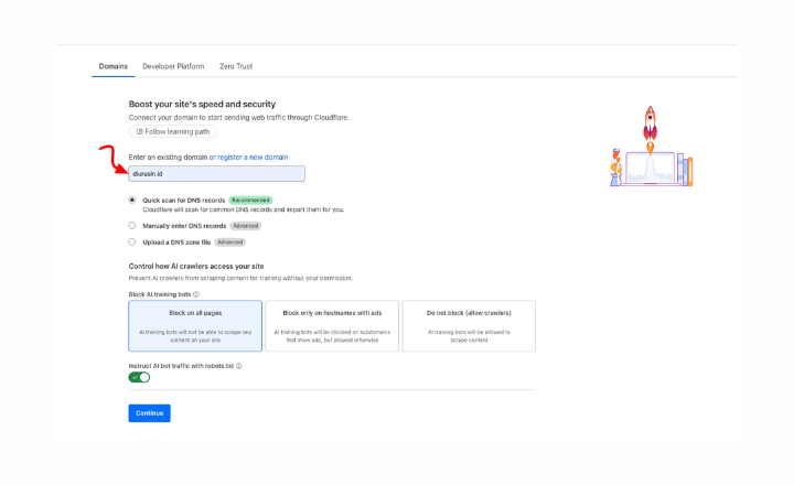 Menambahkan Doamin di Cloudflare